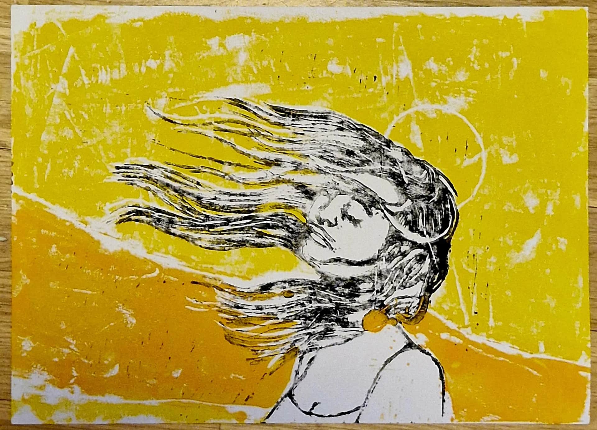 Lino-trykk "Sol-jenta"
