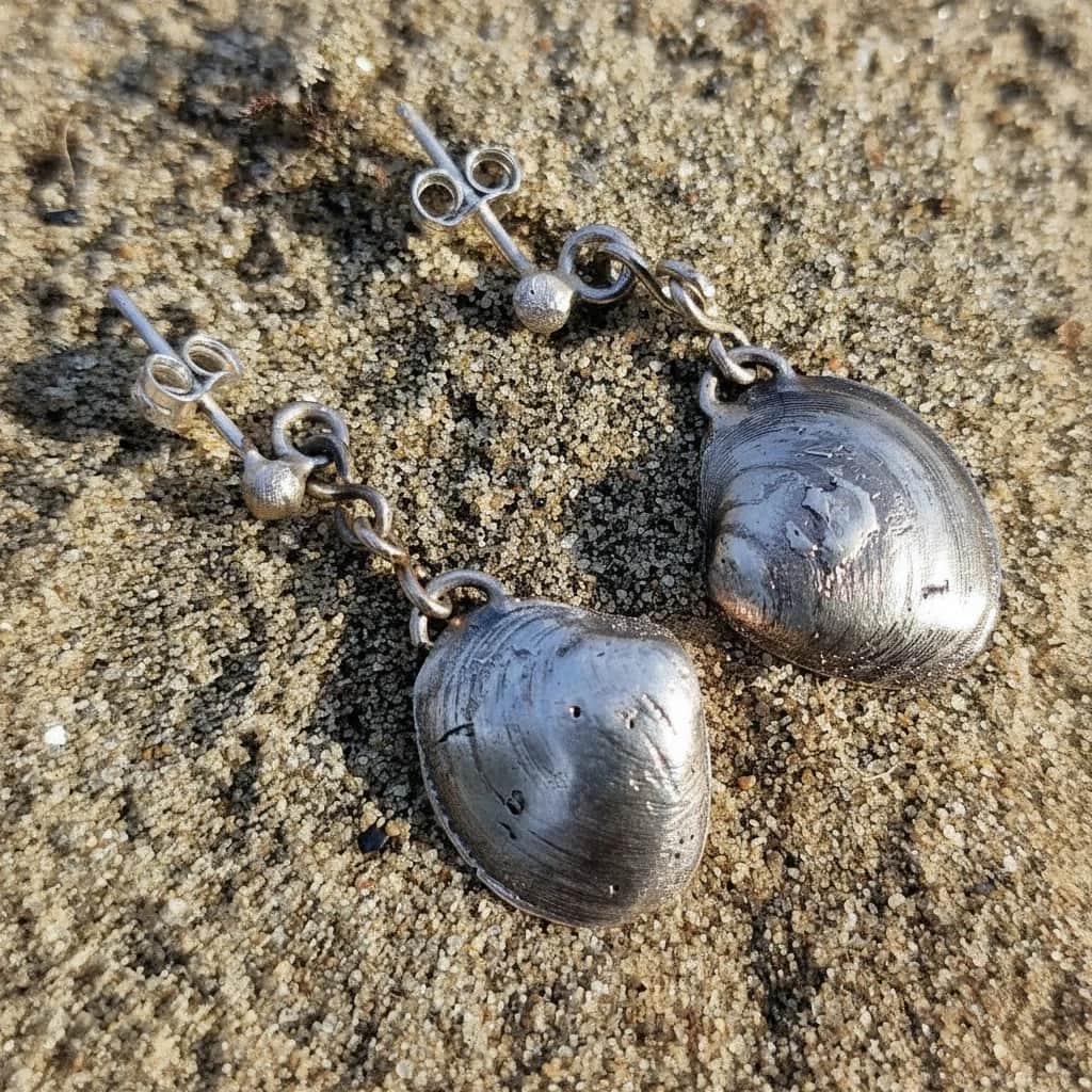 Kuskjell øredobber i sølv