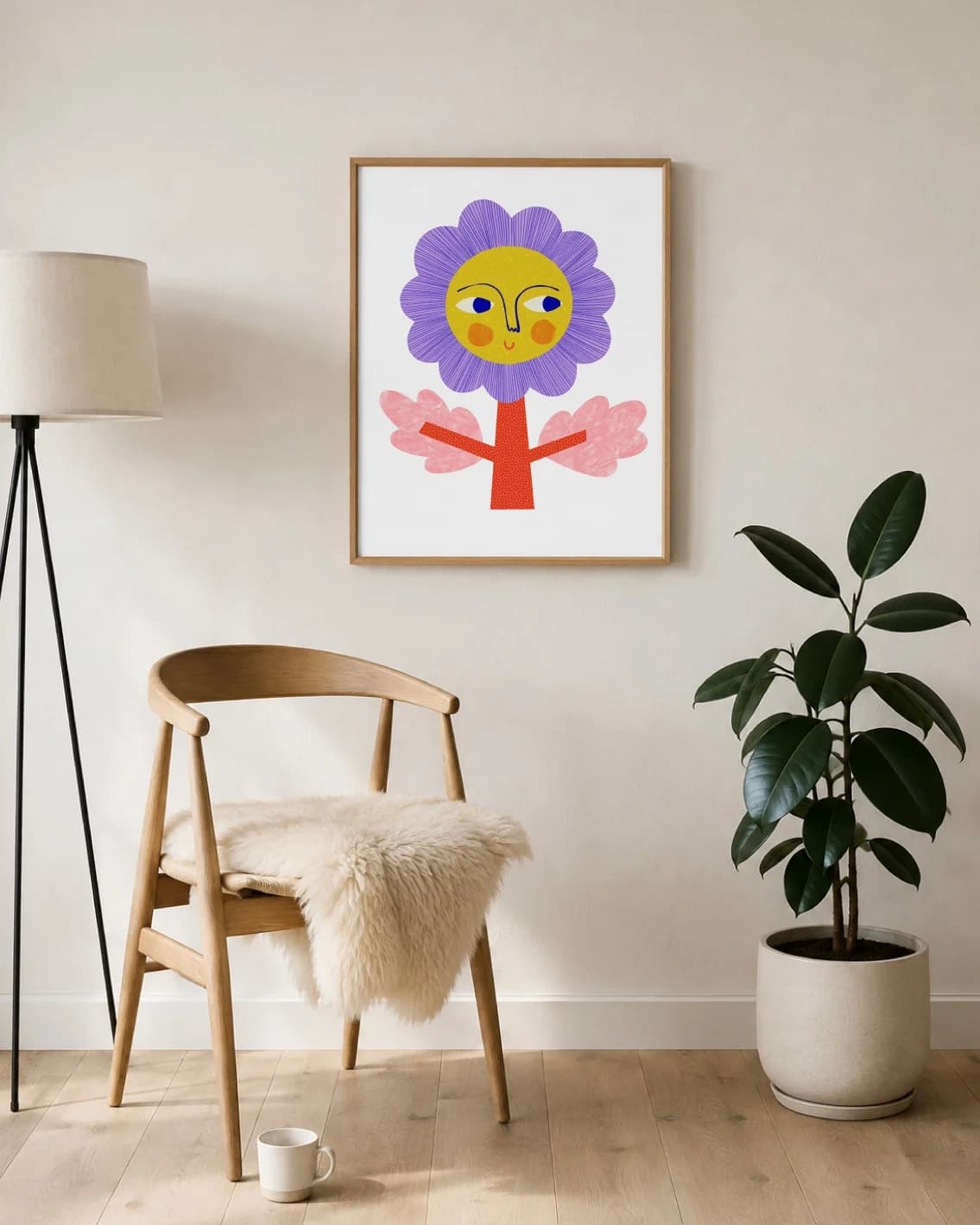 Lise, blomst med ansikt, kunsttrykk, signert veggkunst